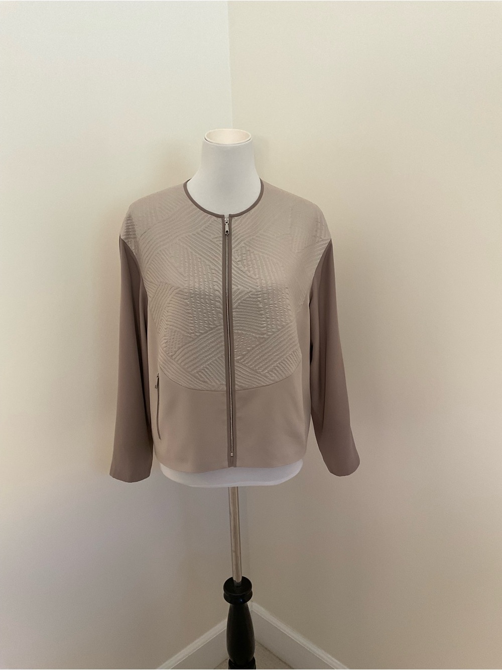 Lafayette 148 New York Beige Textured Zip-Front Jacket